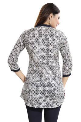 Cream printed cotton short-kurtis 2