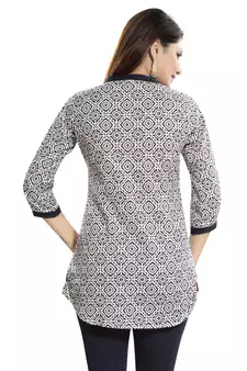 Cream printed cotton short-kurtis