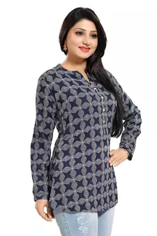 Blue printed rayon short-kurtis