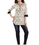 Cream printed cotton short-kurtis