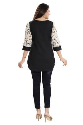 Cream printed cotton short-kurtis 2