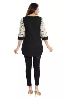 Cream printed cotton short-kurtis