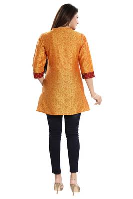 Yellow printed cotton silk short-kurtis 2