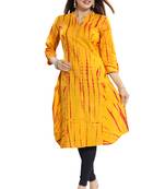 Yellow printed cotton long-kurtis