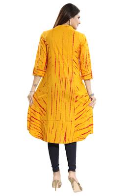 Yellow printed cotton long-kurtis 2