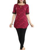 Magenta printed cotton short-kurtis