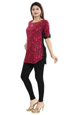 Magenta printed cotton short-kurtis 3