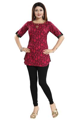 Magenta printed cotton short-kurtis 4