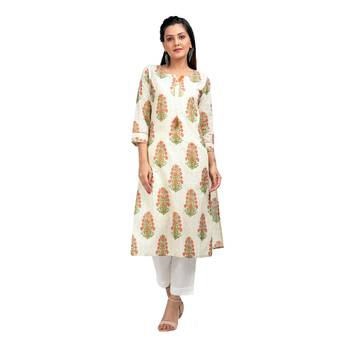 KAAJH Off White Block Printed Cotton Kurta 1
