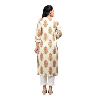 KAAJH Off White Block Printed Cotton Kurta 2