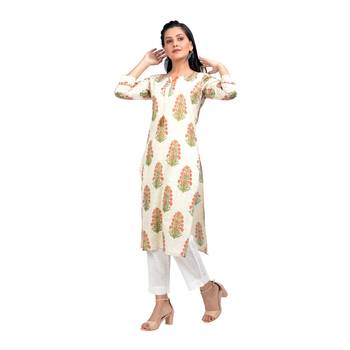 KAAJH Off White Block Printed Cotton Kurta 3