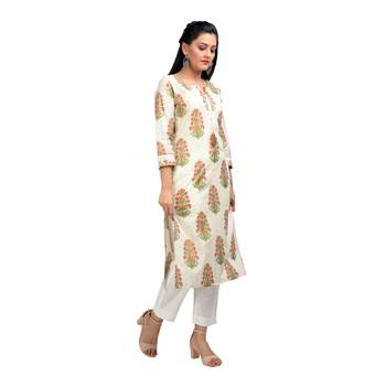 KAAJH Off White Block Printed Cotton Kurta 4