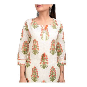 KAAJH Off White Block Printed Cotton Kurta 5