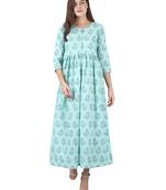 KAAJH Blue Printed Cotton Anarkali Kurta