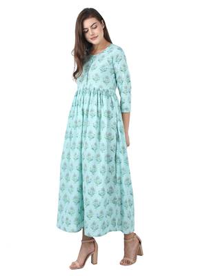 KAAJH Blue Printed Cotton Anarkali Kurta 2