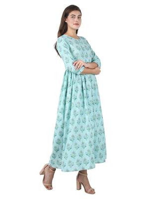KAAJH Blue Printed Cotton Anarkali Kurta 3