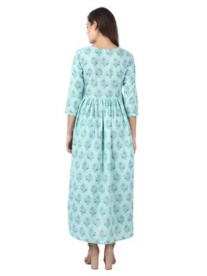 KAAJH Blue Printed Cotton Anarkali Kurta 4