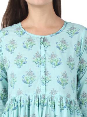 KAAJH Blue Printed Cotton Anarkali Kurta 5