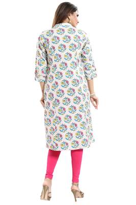 Cream printed cotton long-kurtis 2