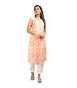 Peach printed cotton kurtas-and-kurtis