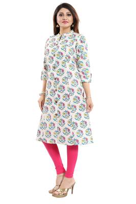 Cream printed cotton long-kurtis 4