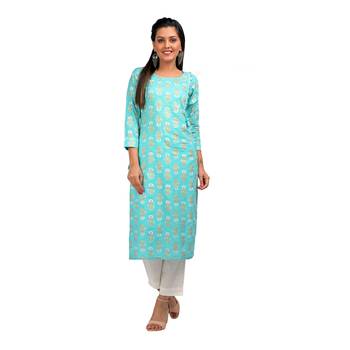 KAAJH Green Floral Printed Cotton Kurta 1