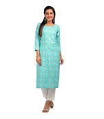 KAAJH Green Floral Printed Cotton Kurta