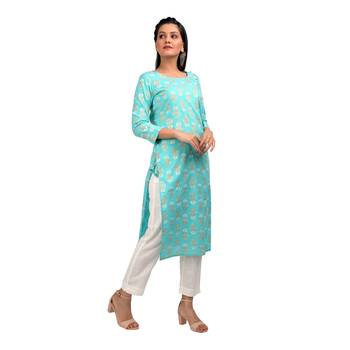 KAAJH Green Floral Printed Cotton Kurta 2