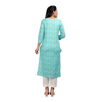 KAAJH Green Floral Printed Cotton Kurta 3