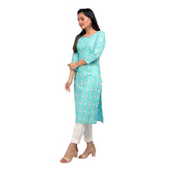 KAAJH Green Floral Printed Cotton Kurta 4