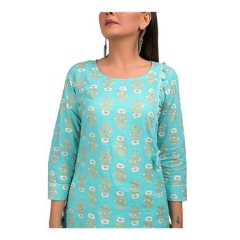 KAAJH Green Floral Printed Cotton Kurta 5