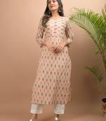 KAAJH Beige Ikat Printed Cotton Kurta