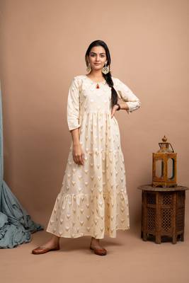 KAAJH Off White Printed Cotton Anarkali Kurta 1