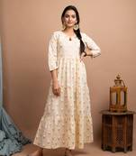 KAAJH Off White Printed Cotton Anarkali Kurta