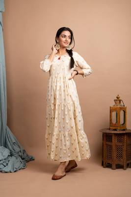 KAAJH Off White Printed Cotton Anarkali Kurta 2