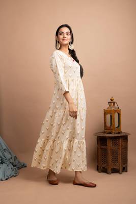 KAAJH Off White Printed Cotton Anarkali Kurta 3