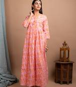KAAJH Pink Printed Cotton Anarkali Kurta