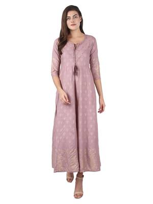 KAAJH Purple Printed Cotton Anarkali Kurta 1