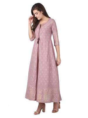 KAAJH Purple Printed Cotton Anarkali Kurta 2