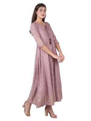KAAJH Purple Printed Cotton Anarkali Kurta 3