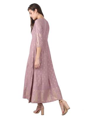 KAAJH Purple Printed Cotton Anarkali Kurta 4