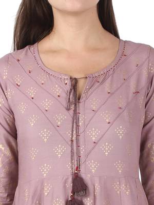 KAAJH Purple Printed Cotton Anarkali Kurta 5