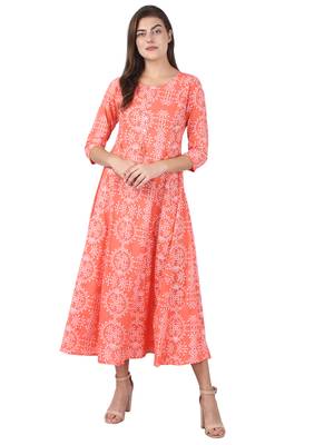 KAAJH Pink Printed Cotton Anarkali Kurta 1