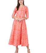 KAAJH Pink Printed Cotton Anarkali Kurta