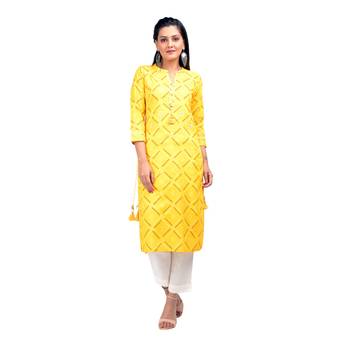 KAAJH Yellow Bandhej Printed Cotton Kurta 1