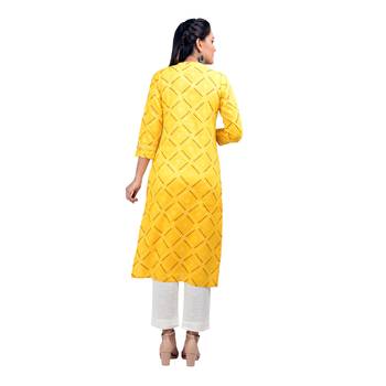 KAAJH Yellow Bandhej Printed Cotton Kurta 2