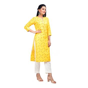 KAAJH Yellow Bandhej Printed Cotton Kurta 3