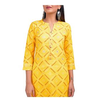 KAAJH Yellow Bandhej Printed Cotton Kurta 5