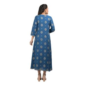 KAAJH Blue Floral Pinted Rayon Cotton Kurta 2