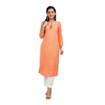 KAAJH Orange Leheriya Printed Cotton Kurta 1